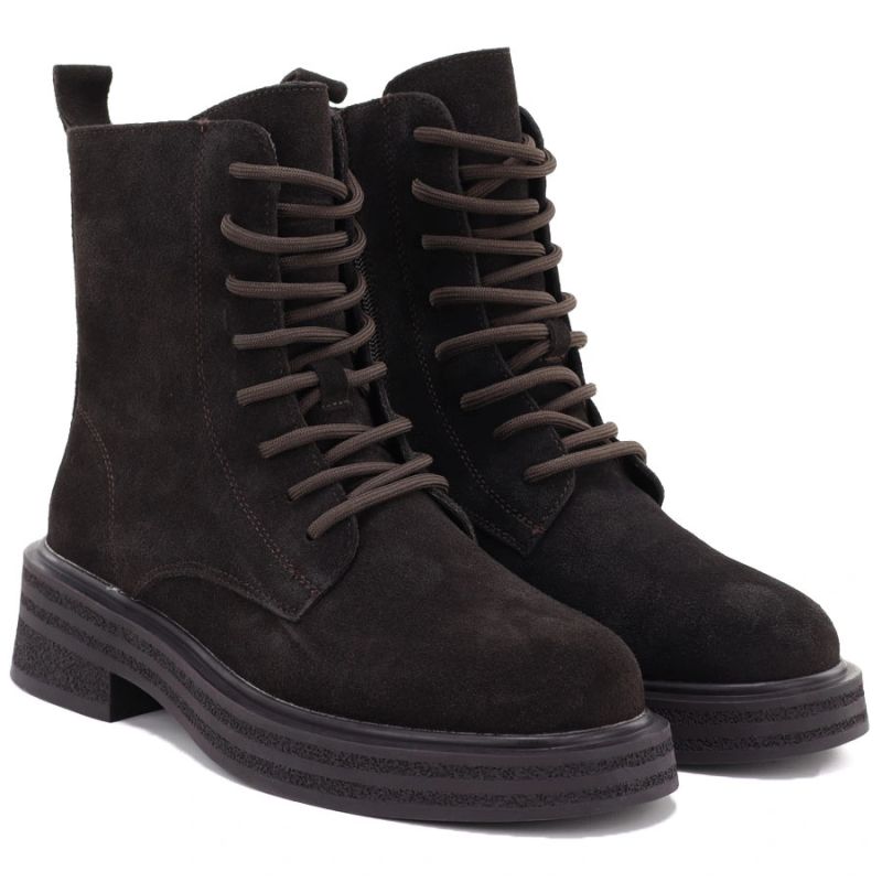 Women's leather ankle boots, suede, chocolate, Sergio Leone TR-02