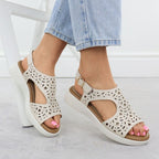 Women's cream openwork elevated sandals Sergio Leone SK-850 Footwear Your Sports Performance