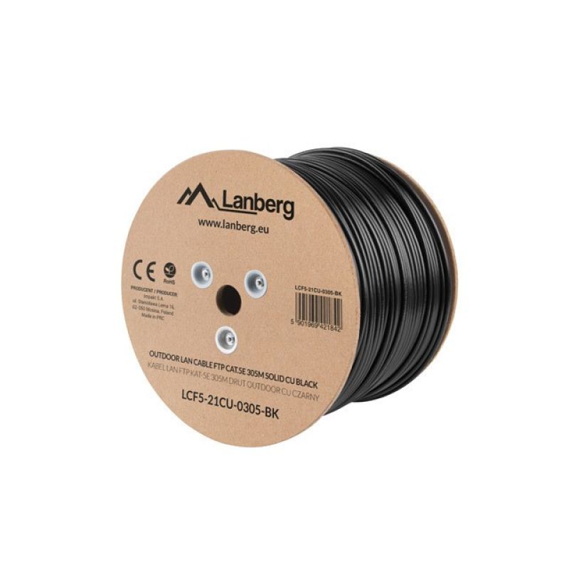 Lanberg LCF5-21CU-0305-BK external network cable (FTP; 305m; cat. 5e; black) Kable, gniazda i wtyki/Kable sieciowe Your Sports Performance