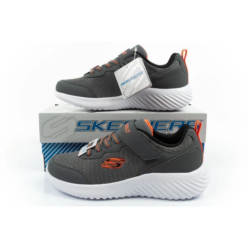 Skechers Bounder children's sports shoes with Velcro, lightweight, fashionable gray Skechers