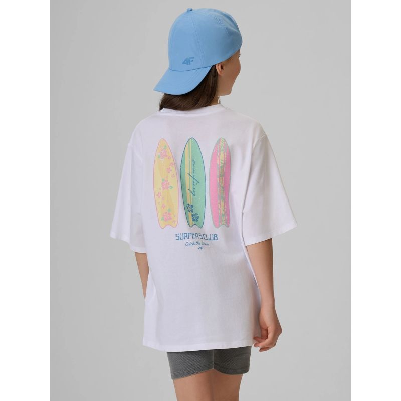 Girls' loose T-shirt with print 4F 4FJRSS26TTSHF3980-11S
