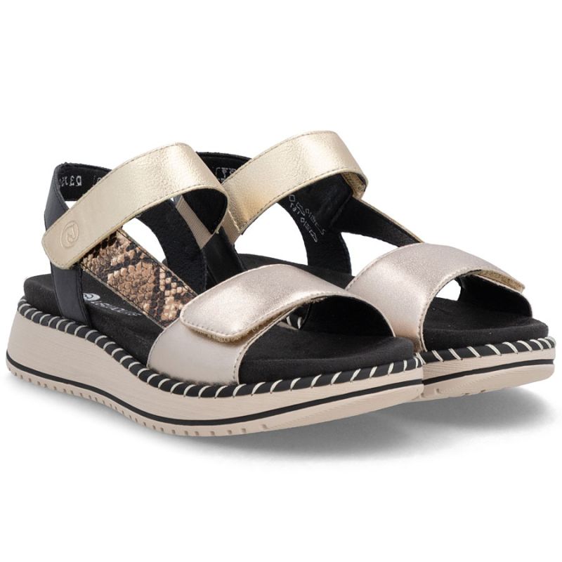 Women's metallic gold leather platform sandals Remonte by Rieker D3J50-90 Rieker