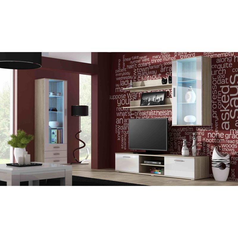 SOHO S1 display cabinet, Sonoma oak/gloss white Bufety i witryny/Bufety i witryny na drewnianej podstawie Your Sports Performance