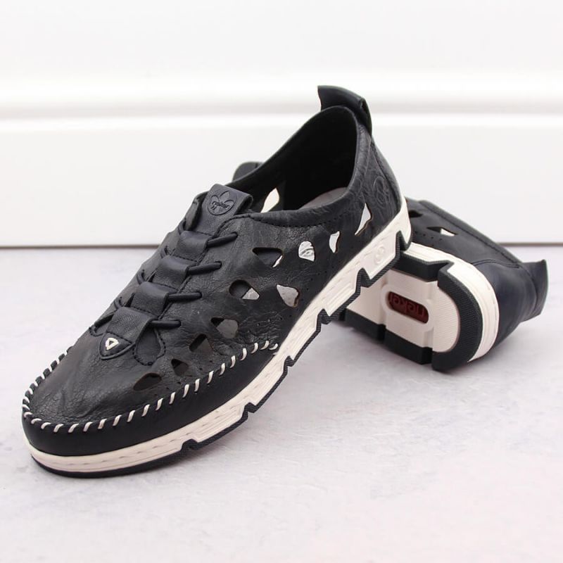 Leather openwork shoes Rieker W RKR652, navy blue