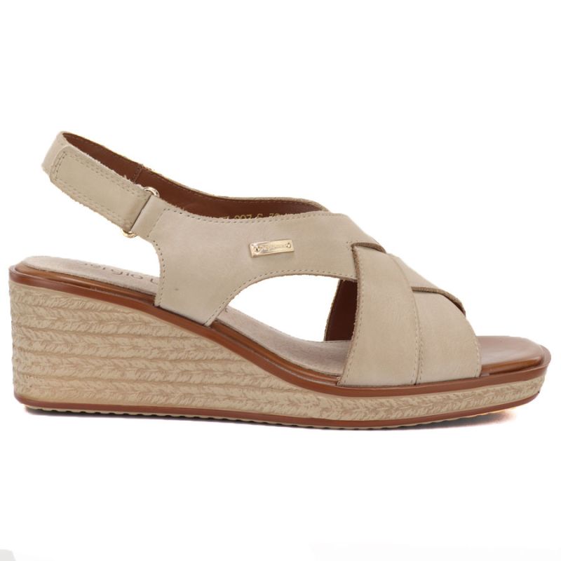 Beige Sergio Leone SK297 women's leather wedge sandals LEONE