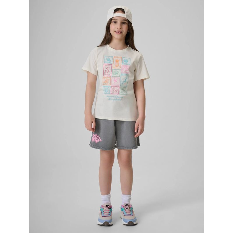 Girls' regular printed T-shirt 4F 4FJRAW26TTSHF4325-11S