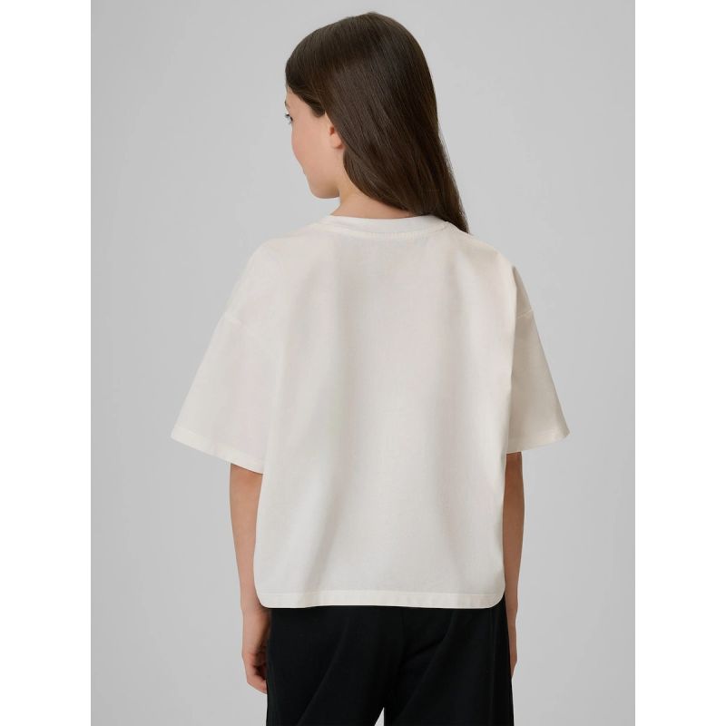 Girls' boxy T-shirt with print 4F 4FJRAW26TTSHF4239-11S