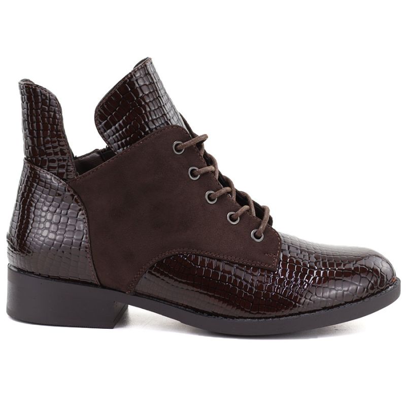 Women's patent leather ankle boots, brown, Vinceza HX27-16524