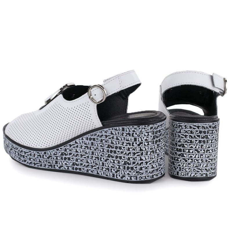 Women's leather wedge sandals with openwork white S.Barski 7014 S.Barski