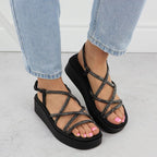 Women's Roman wedge sandals with zircons, black Filippo DS6898 Footwear Your Sports Performance