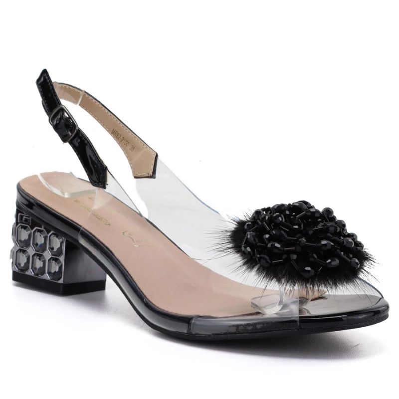 Black transparent sandals with a decorative heel D&A MR62-9100