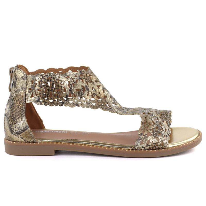 Women's openwork snakeskin gold sandals M.Daszyński MR24148-2 M. Daszyński
