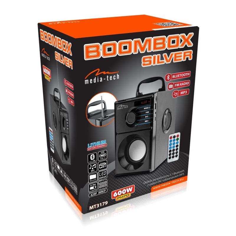 MEDIA-TECH WIRELESS SPEAKER BOOMBOX SILVER 15W MRS MT3179 In preparation Your Sports Performance