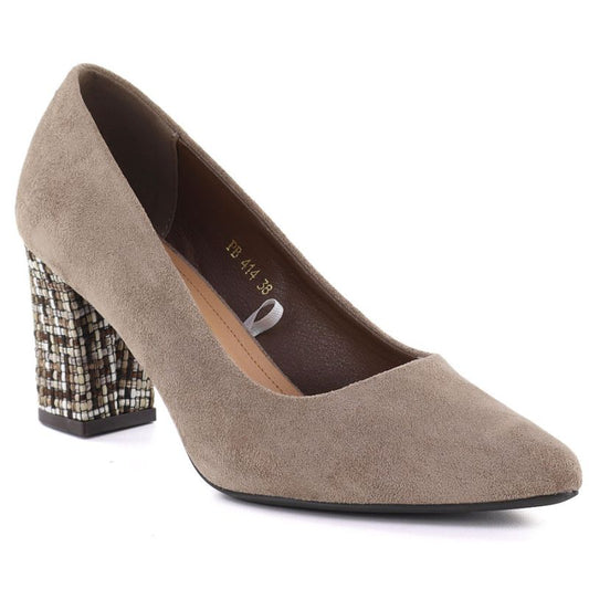 Women's light brown suede pumps with a block heel Sergio Leone PB414 LEONE