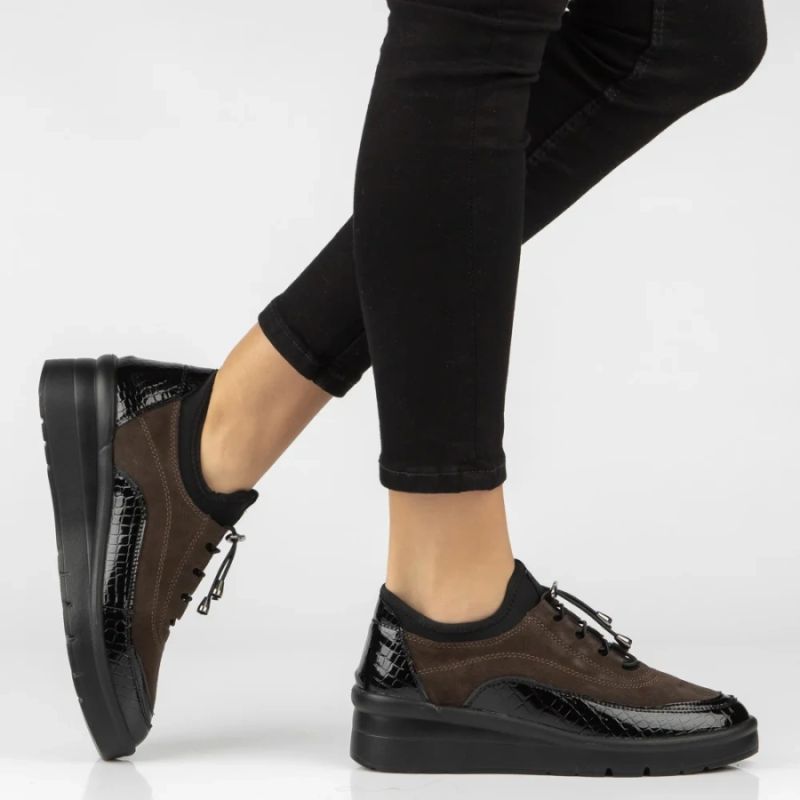 Leather suede crocodile wedge shoes brown Filippo DP8106