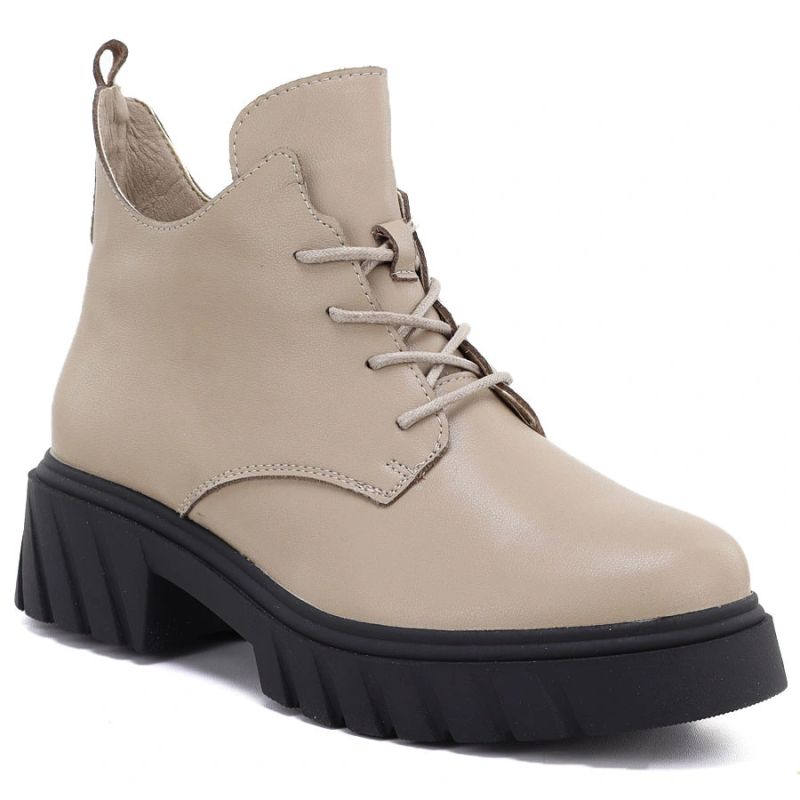 Women's beige leather ankle boots on the platform M.Daszyński SFY2502-11ac