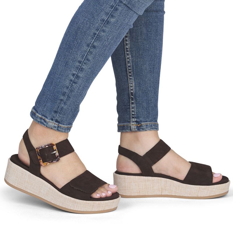 Women's brown leather wedge sandals Remonte by Rieker D1N54-25 Rieker