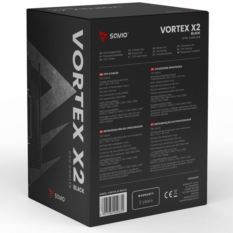 SAVIO CPU COOLER VORTEX X2 BLACK Chłodzenie/Chłodzenie CPU Your Sports Performance