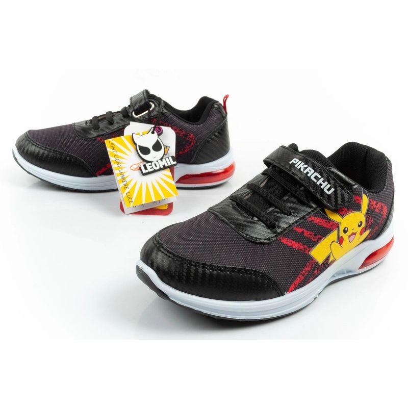 Leomil children's sports shoes Pokemon sneakers lightweight with velcro LED black