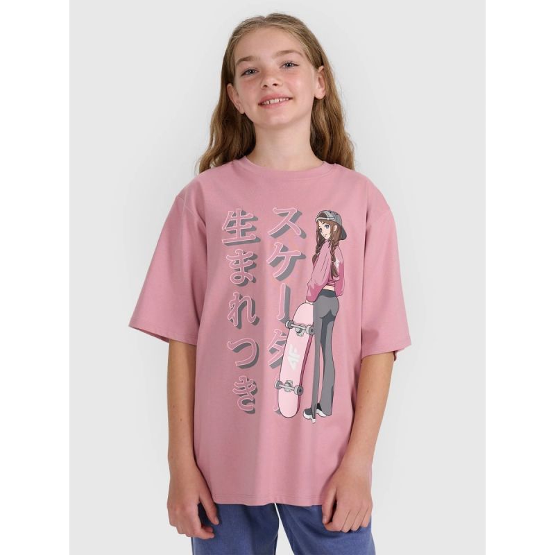 Oversized T-shirt with print for girls 4F 4FJRAW25TTSHF2936-54S *Kategoria tymczasowa Your Sports Performance