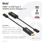CLUB 3D CAC-1333 Cable Adapter 0.22m HDMI Type-A (Standard) USB Type-C Black Kable i adaptery/Adaptery, przejściówki Your Sports Performance