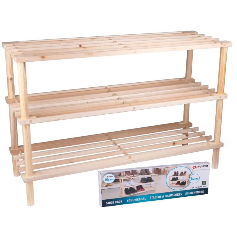 SHELVES 3-LEVEL WOODEN SHOE RACK ALPINA Footwear Your Sports Performance