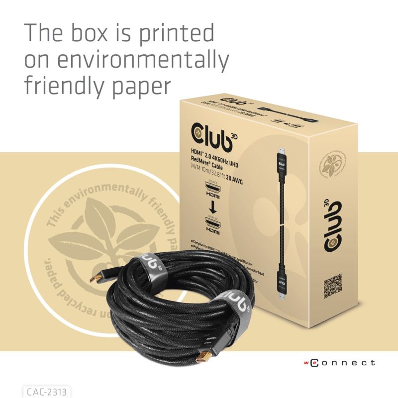 CLUB3D HDMI 2.0 4K60Hz RedMere cable 10m/32.8ft Kable i adaptery/Kable HDMI Your Sports Performance