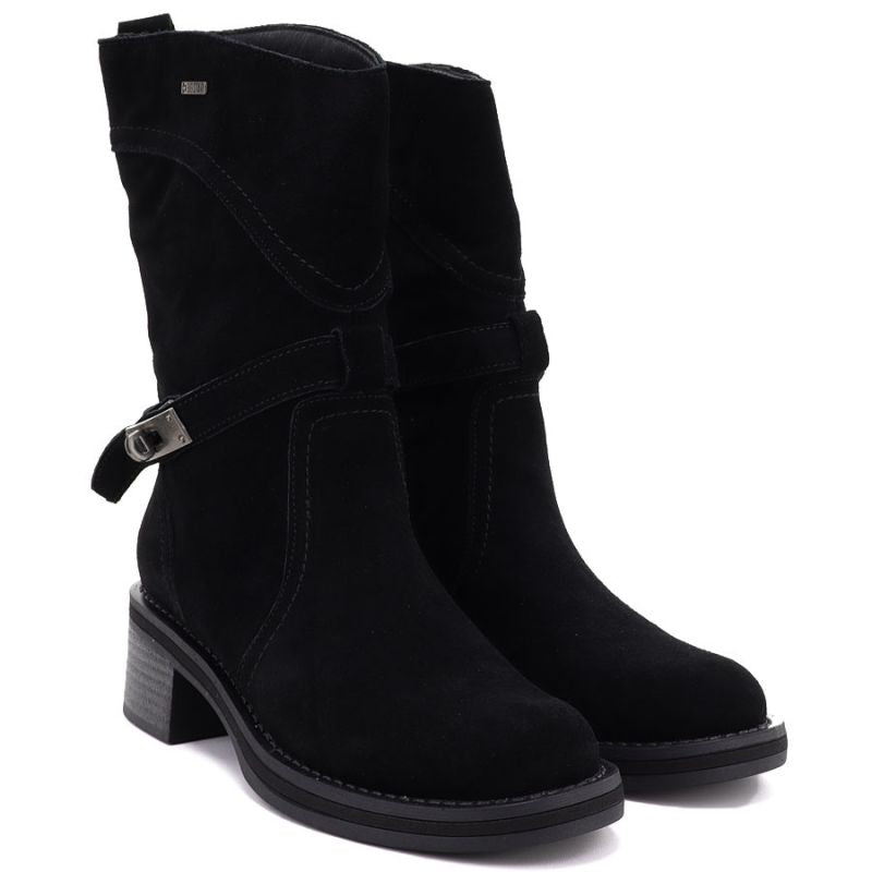 Women's leather ankle boots high on a block, black Big Star UU274608