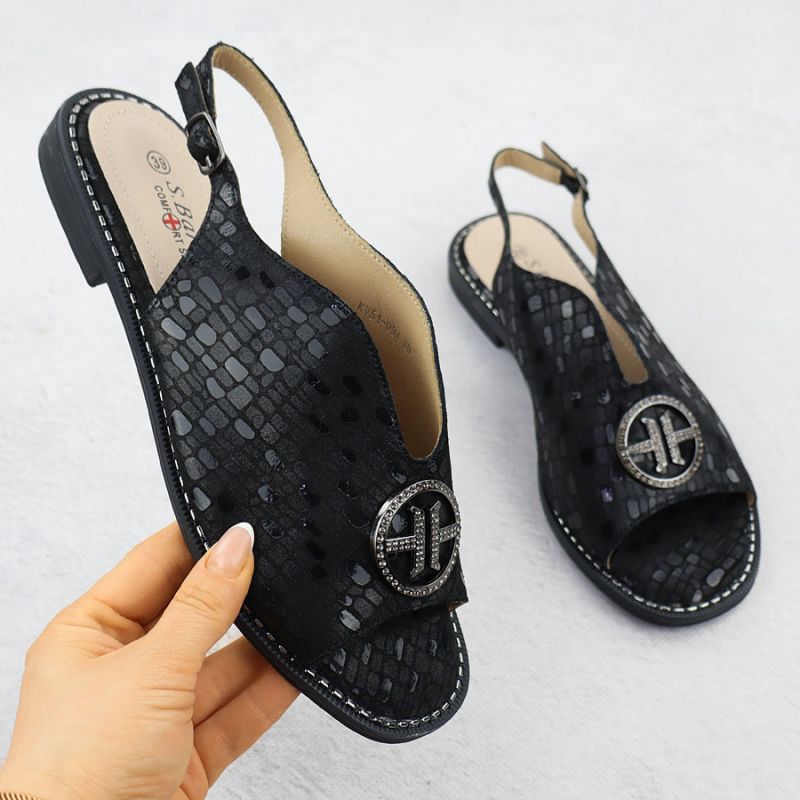 Women's black leather sandals S.Barski KV51-094 Footwear Your Sports Performance