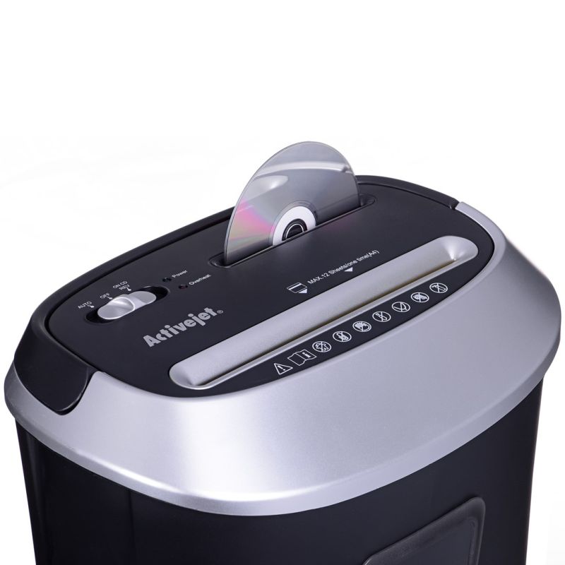Activejet ASH-1201D shredder, P-3, 25 l, 5x38 mm shreds, 12 sheets, black and silver. Urządzenia biurowe/Niszczarki Your Sports Performance