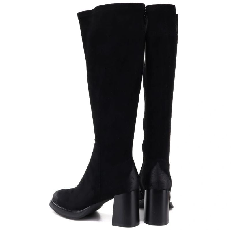 Women’s black faux suede heeled boots Potocki SZ12849