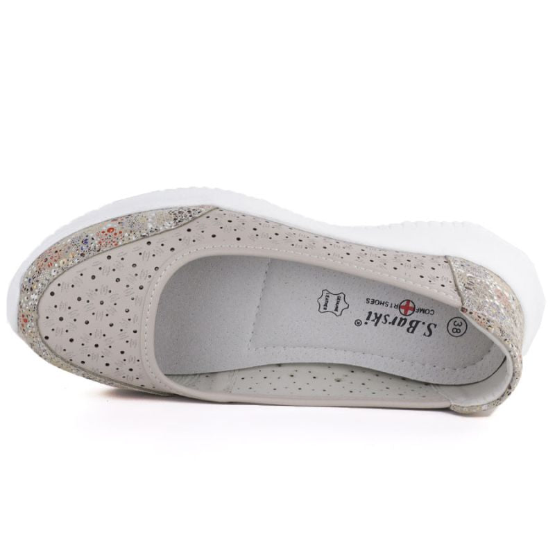 Women's leather openwork shoes in beige S.Barski 7035 S.Barski