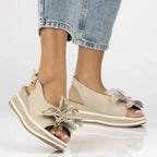 Women's leather wedge sandals beige Filippo DS7045/26 Filippo
