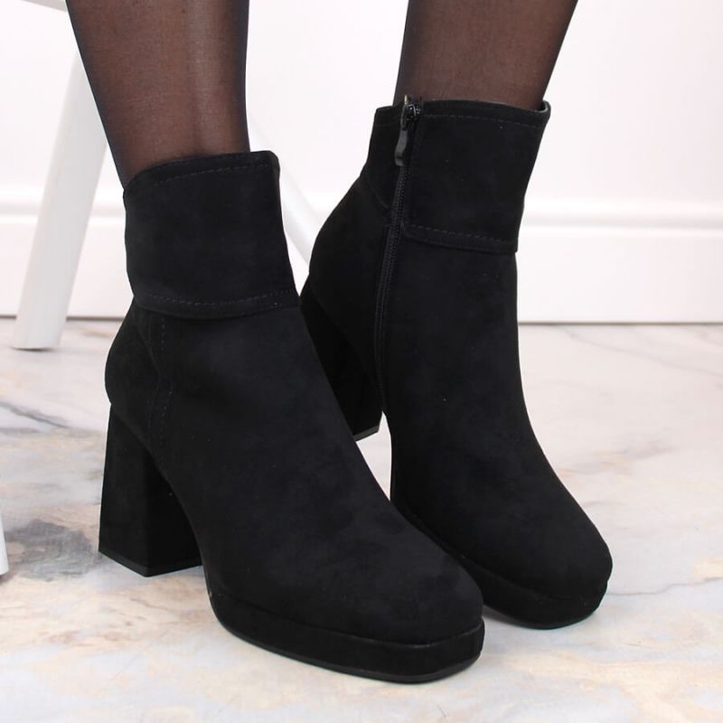 Suede ankle boots with a high heel and a platform, insulated M.Daszyński W SAN24A, black Footwear/Lifestyle/M.Daszyński Your Sports Performance