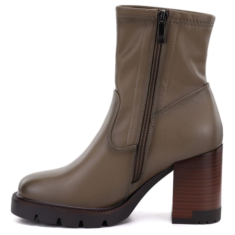 Women's khaki ankle boots with a block heel Potocki 12419