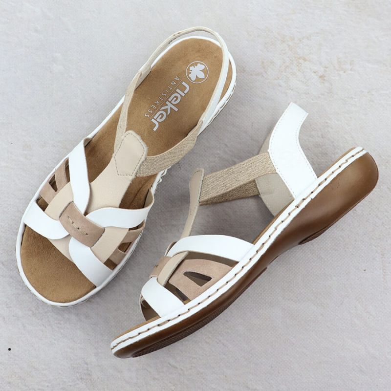 Comfortable women's slip-on sandals with elastic straps, white Rieker 65918-81 Footwear Your Sports Performance