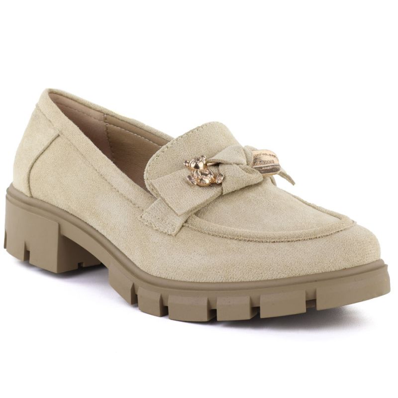 Women's suede shoes with decoration, beige M.Daszyński MR23106 M. Daszyński