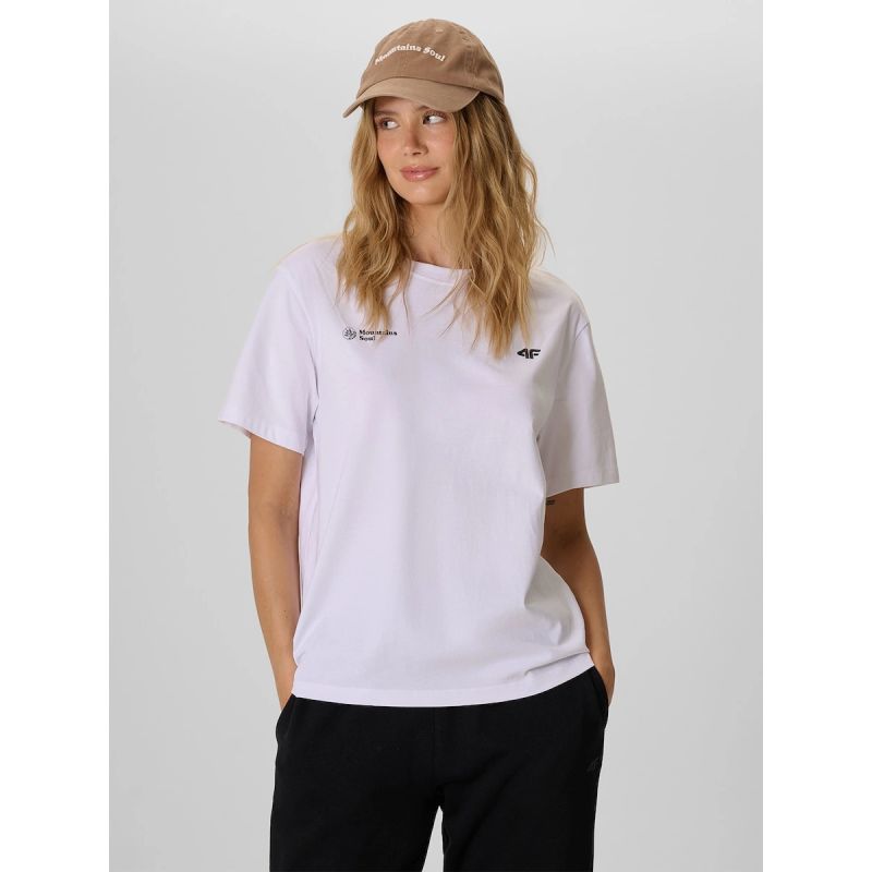 Women's loose T-shirt with print 4F 4FKAW26TTSHF4507-10S