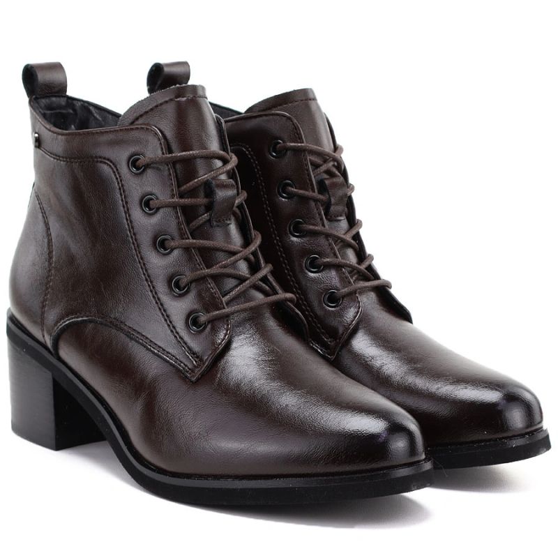 Women's leather ankle boots with laces, chocolate, Vinceza EN27-133107