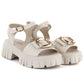 Women's leather sandals on a platform with decoration, beige Vinceza 26-79611 Vinceza