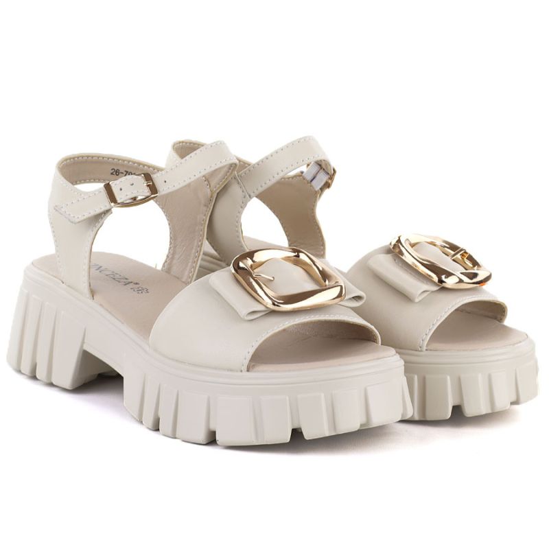 Women's leather sandals on a platform with decoration, beige Vinceza 26-79611 Vinceza