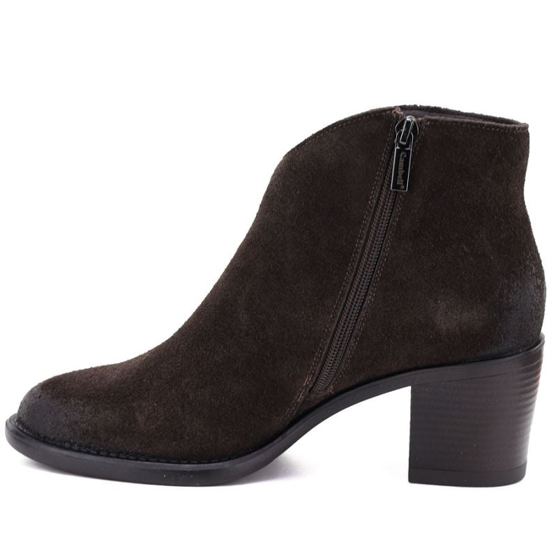 Women's leather ankle boots with a block heel, suede, chocolate, Cambell JE19473