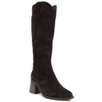 Women's leather cowboy boots with heels, suede, brown, Vinceza 133103