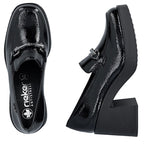 Women's patent leather high-heeled loafers, black, Rieker 58051-00 Rieker