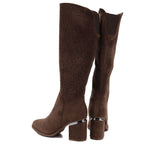 Women's openwork brown high-heeled boots S.Barski HY62-8122