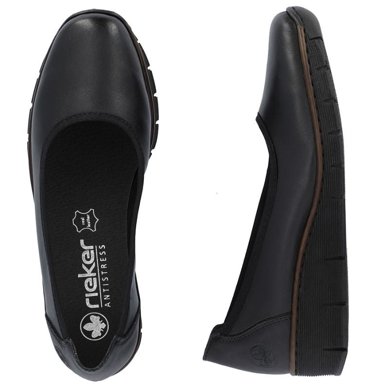 Rieker 53755-00 women's leather wedge shoes, comfortable black