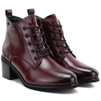 Women's leather lace-up high-heeled ankle boots, burgundy, Vinceza EN27-133107