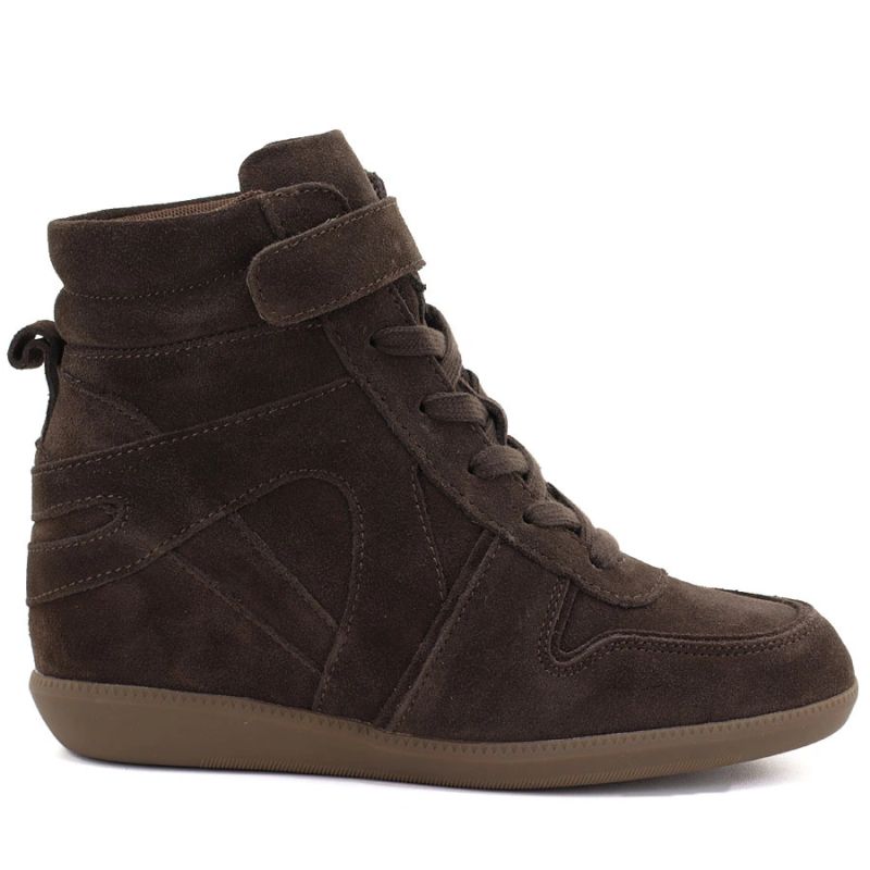Women’s leather wedge sneakers ankle boots in chocolate Vinceza 31712