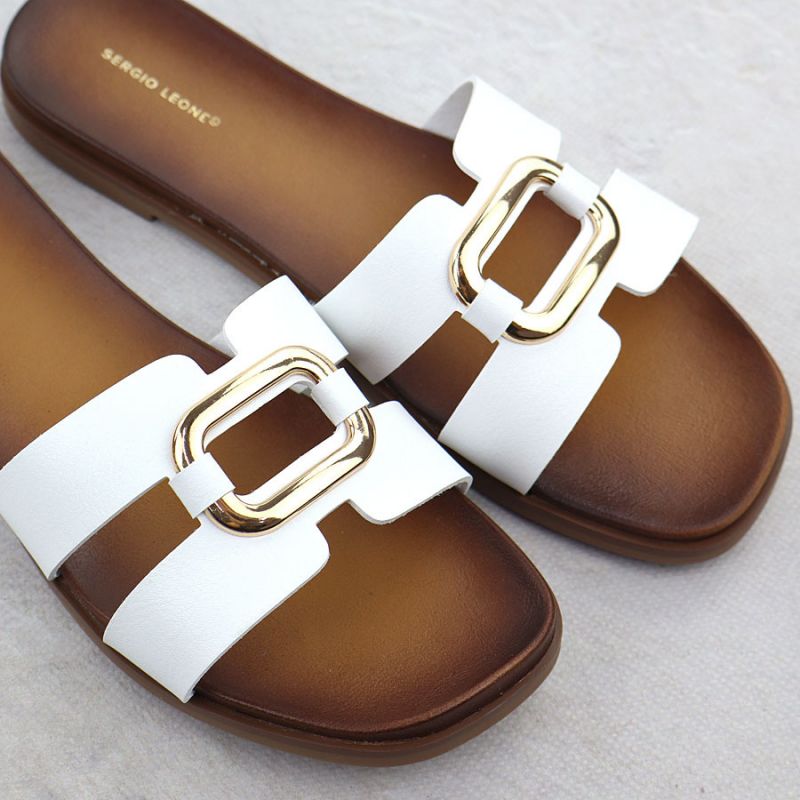 Women's slippers with decoration, white, Sergio Leone SK077H Footwear Your Sports Performance