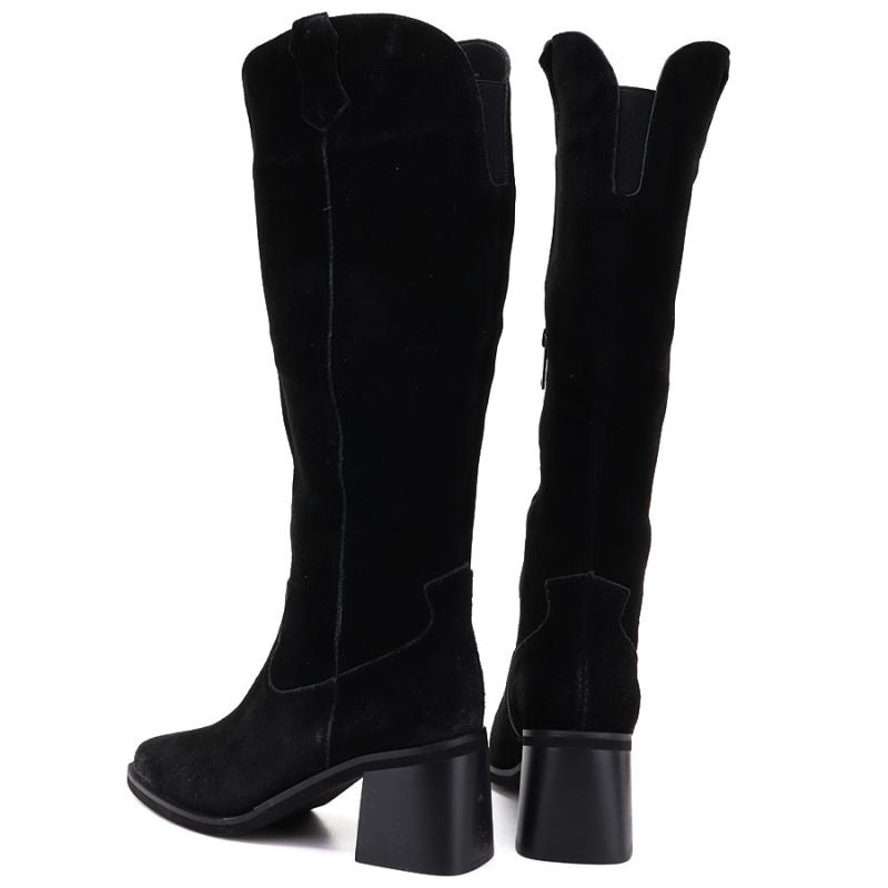 Women's leather cowboy boots with heels, suede, black, Vinceza 133103